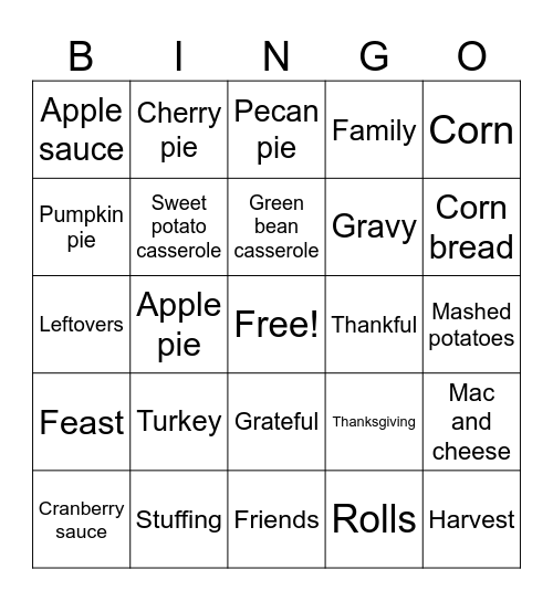 Thanksgiving bingo Card