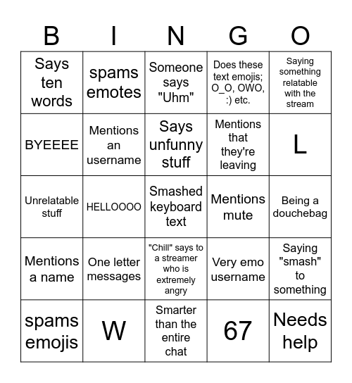 Twitch Chat Bingo Card