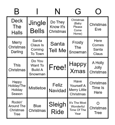 Christmas Songs Bingo Card