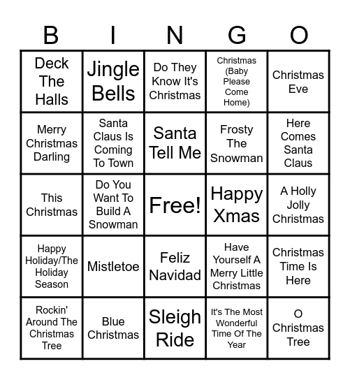 Christmas Songs Bingo Card