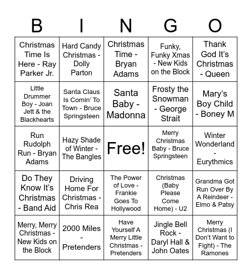 80s Christmas Bingo Card