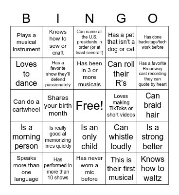 Suffs Getting to Know You Bingo Card