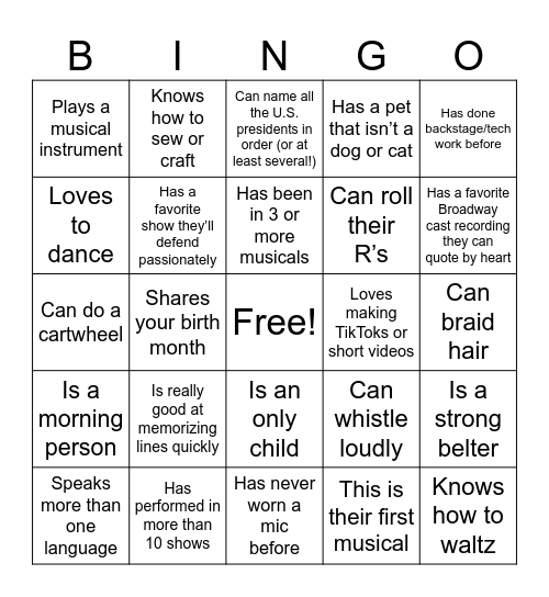 Suffs Getting to Know You Bingo Card