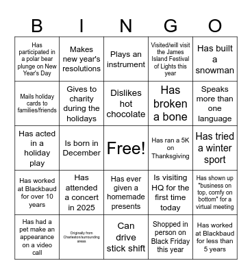 Mingle and Jingle Bingo Card