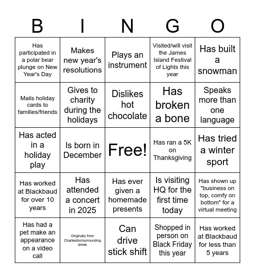 Mingle and Jingle Bingo Card