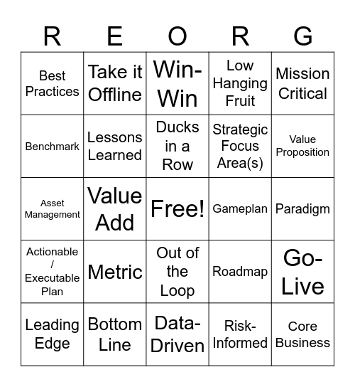 Corporate Bingo Card