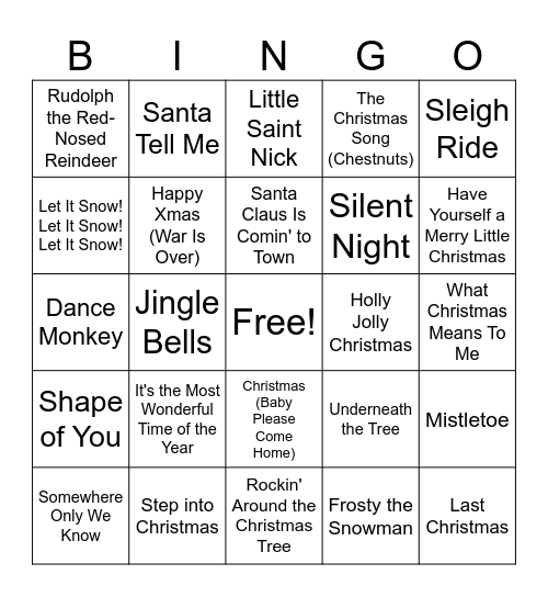 Music Bingo Card
