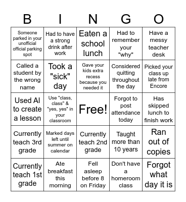 Teacher Bino Bingo Card