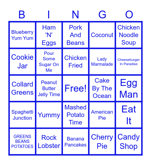 Food Coma Bingo Card