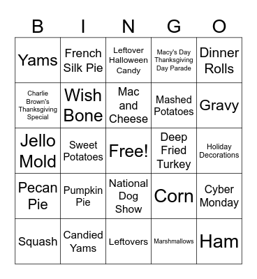 Thanksgiving Bingo Card