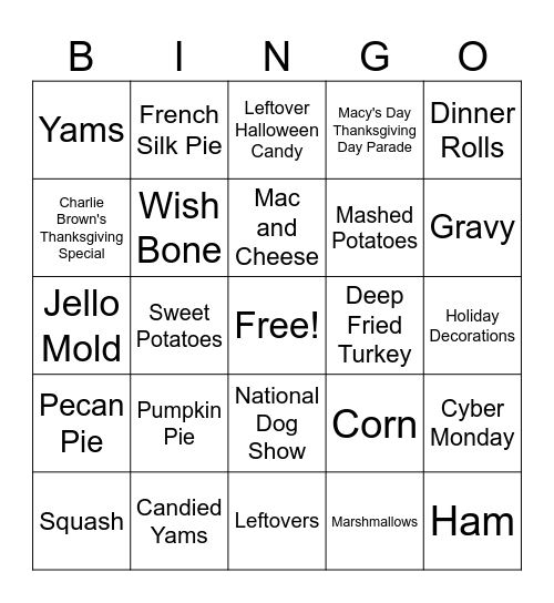 Thanksgiving Bingo Card