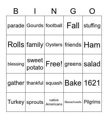Happy Thanksgiving Bingo Card