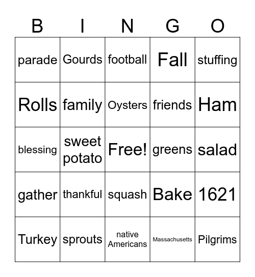 Happy Thanksgiving Bingo Card