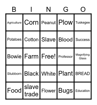 George Washington Carver Bingo Card