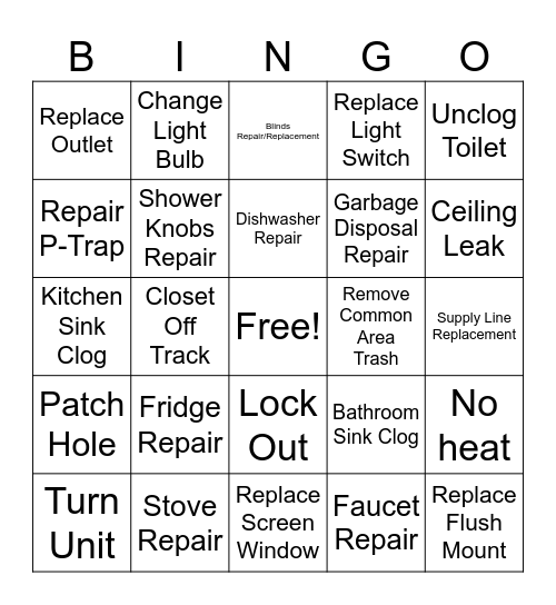 North Church Towers Maintenance Bingo Card