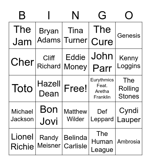 DAWG Rocks! BINGO–Game 2 Bingo Card