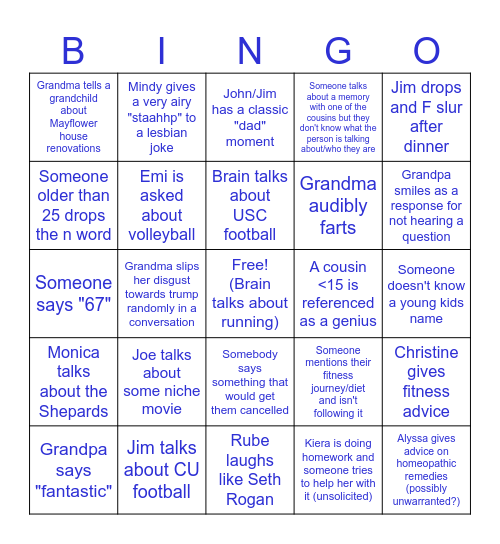 Grandma's House Bingo Card