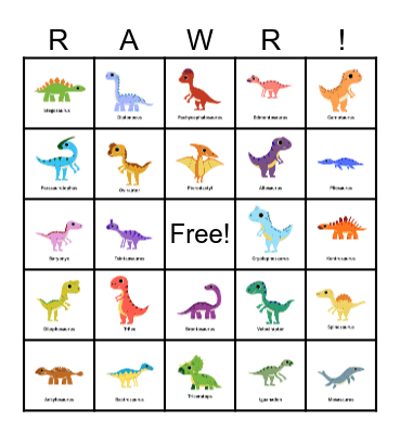 Dinosaur Bingo Card