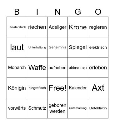 Vocabulary Bingo Card