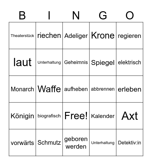 Vocabulary Bingo Card