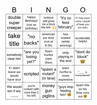 Team hurtful bingo Card