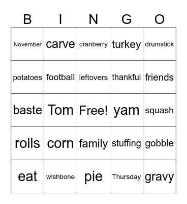 Thanksgiving Bingo Card