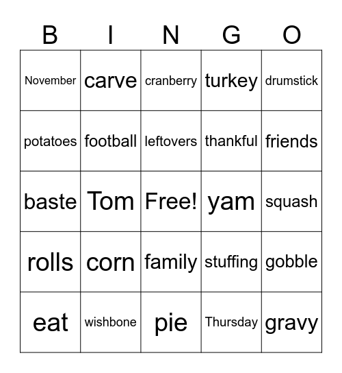 Thanksgiving Bingo Card