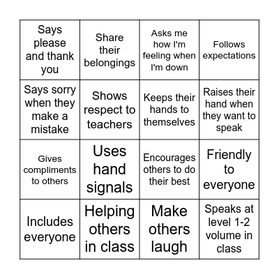 This person shows respect by... Bingo Card