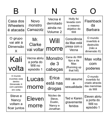 Stranger Things 5 Bingo Card