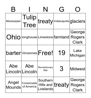 Indiana History  Bingo Card