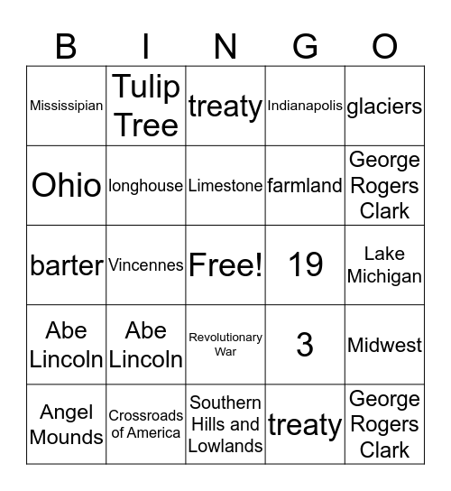 Indiana History  Bingo Card