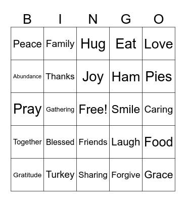 GIVE THANKS Bingo Card