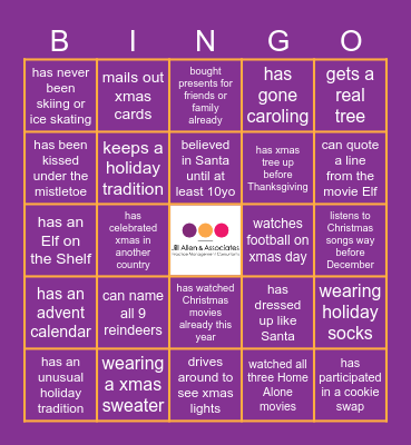 JA&A Jingle & Mingle Bingo Card