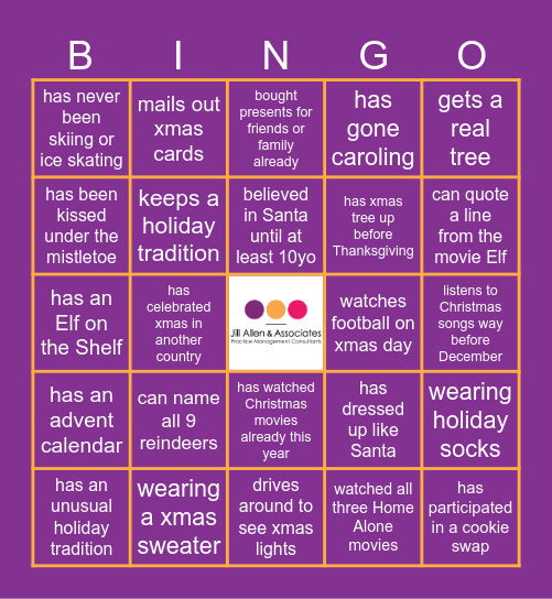 JA&A Jingle & Mingle Bingo Card