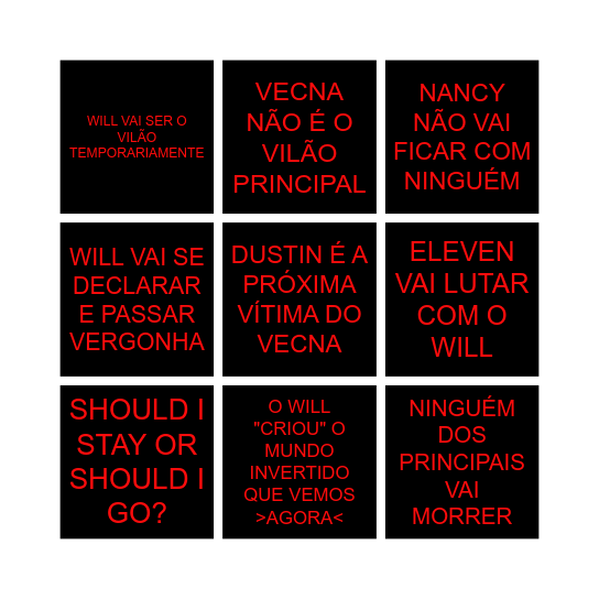 Stranger Things — Season 5: RED Bingo Card