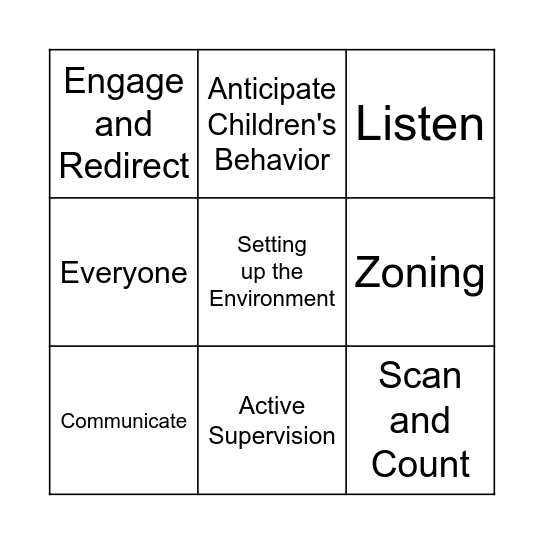 Active Supervision BINGO Card