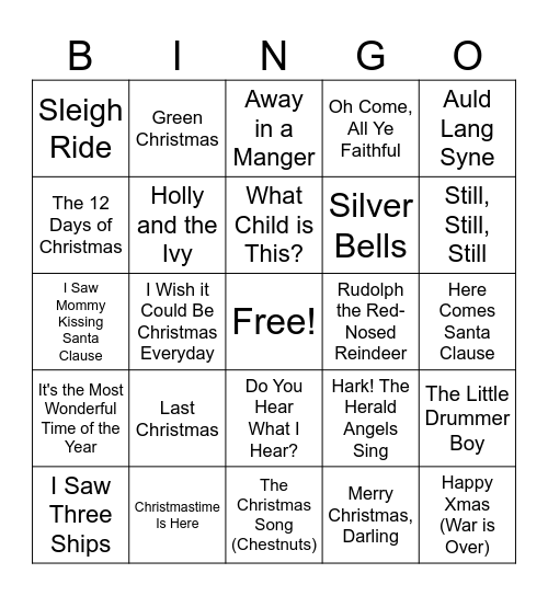Christmas Song Bingo Card
