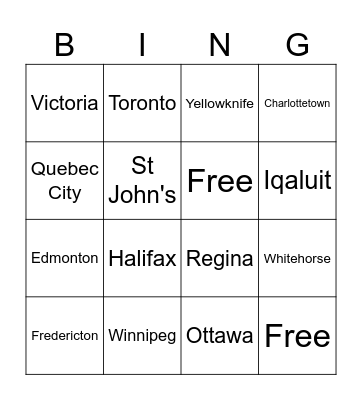 Capital Cities Bingo Card