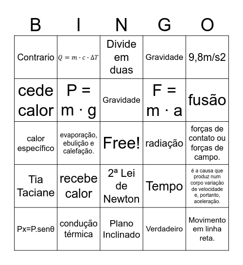 BINGO DA FÍSICA Bingo Card