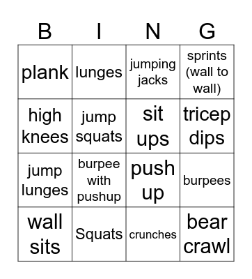 FITNESS BING (O) Bingo Card