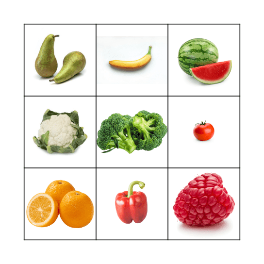Fruit en groenten Bingo Card