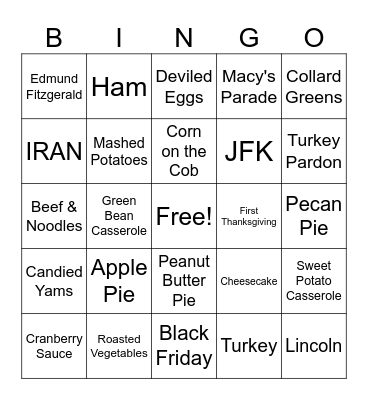 Thanksgiving History Bingo Card