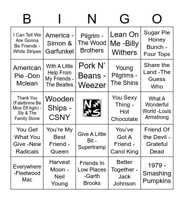 Friendsgiving Music Bingo with Nate Sacks! Bingo Card