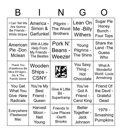 Friendsgiving Music Bingo with Nate Sacks! Bingo Card