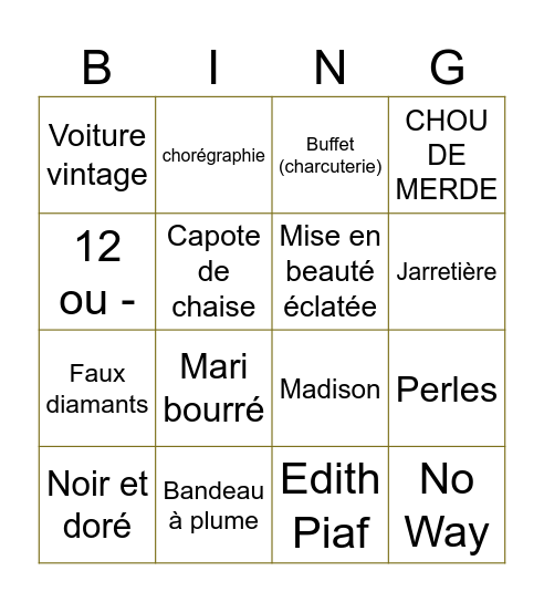 4 Mariages Bingo Card