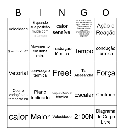 BINGO DE FÍSICA Bingo Card