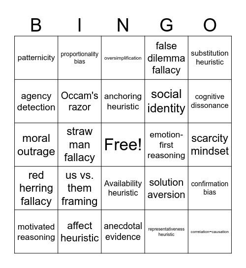 Misinformation Bingo Card