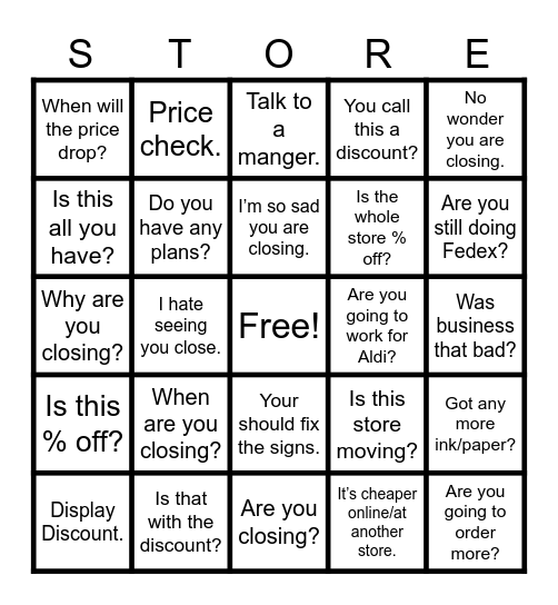 Thing They Say Bingo Card