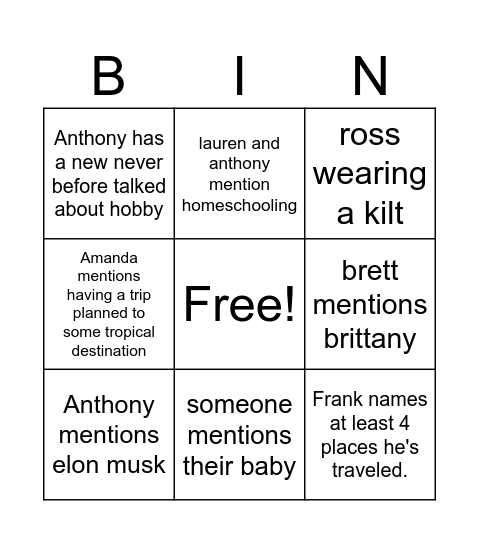 Untitled Bingo Card
