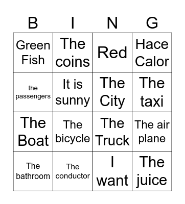 Vamos A Viajar bingo Card
